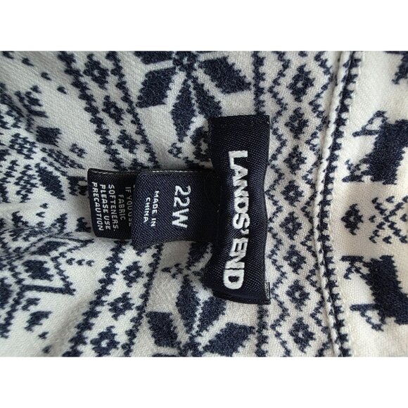 Lands End Womens Christmas Reindeer Blue White Flannel Button-Up Shirt 22W - Picture 4 of 8